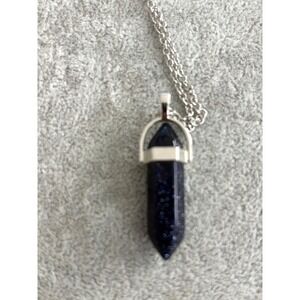 Blue Goldstone Pendant Necklace With Silver-Tone Chain Lobster Clasp Closure